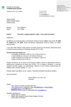 Obvestilo o zaprtju krajevnih uradov v poletnih mesecih